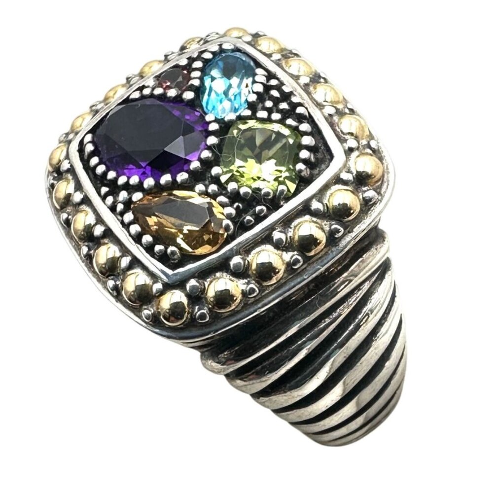 Effy 18k Yellow Gold Sterling Silver Multicolor Multi Gemstone Ring Size 7